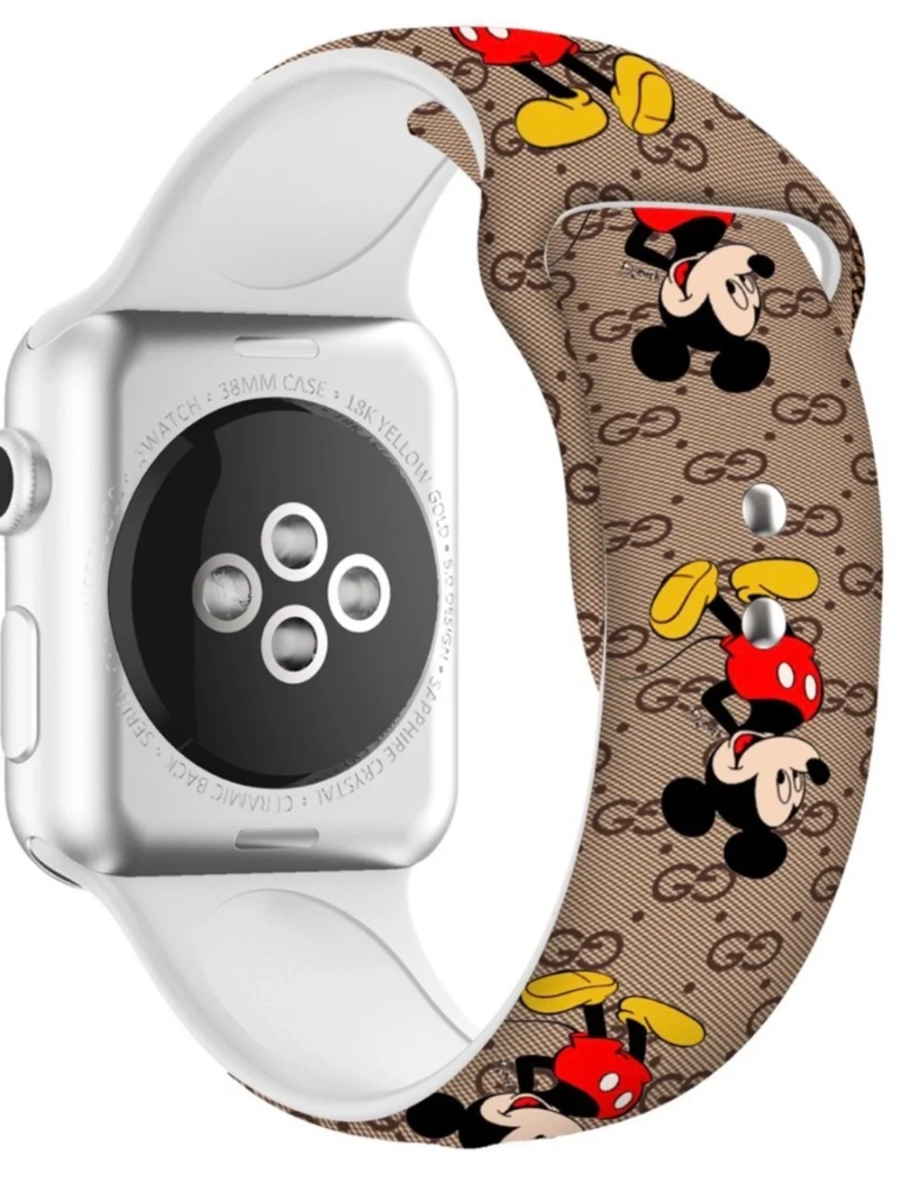 Gucci Beige Mickey Mouse Printed‎ Watch Strap with Red and Yellow Accents